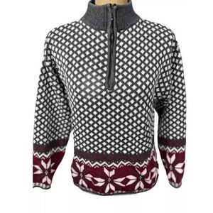 Woolrich Nordic Fair Isle Sweater Womens S 1/4 Zip Mock Neck Wool Vintage Cozy
